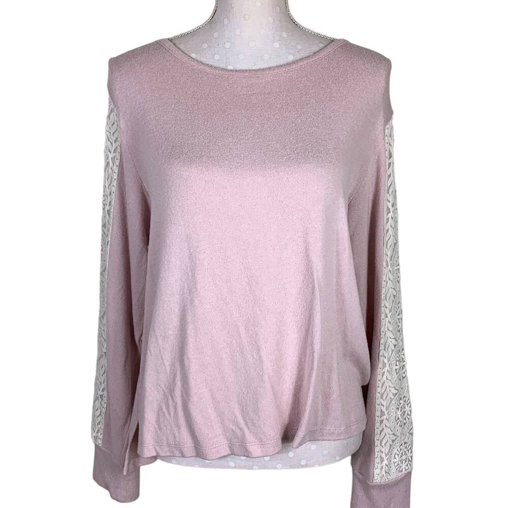 Flora Nikrooz Lace Trim Lounge Top Size M Pink Knit Pullover‎ Sweatshirt
